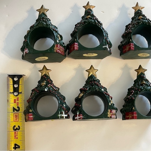 Holiday Christmas Napkin Rings Green Tree Set Of 6 Plastic Marked Reed Star Top - Picture 6 of 6